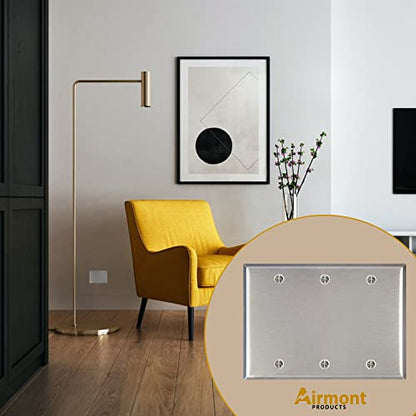 AP-10413, Stainless Steel Blank Wall Plate, 3 Gang Standard Size 4.50" x 6.38" Corrosion and Heat Resistant, Unbreakable Metal, Silver, Cover Unused Electrical Sockets or Switch Holes - size: 3 Gang