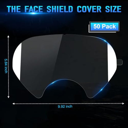 50 Pack Peel Off Lens Cover Compatible for 3M Respirator Masks 6885, 6000, 6700, 6800, 6900 Series, Faceshield Cover Lens, Full Face Mask Protector 9.9" x 5.6", Respirator Face Shield Cover
