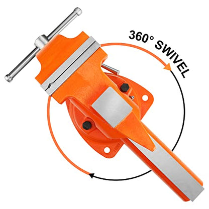 PONY Heavy Duty Bench Vise, 5-inch Jaw Width 7-inch Jaw Opening, 360-Degree Swivel Base with Anvil, Utility Combination Pipe Home Vise for Woodworking, One-Pair Vise Jaw Pad Included - style: 7-inch Jaw Opening