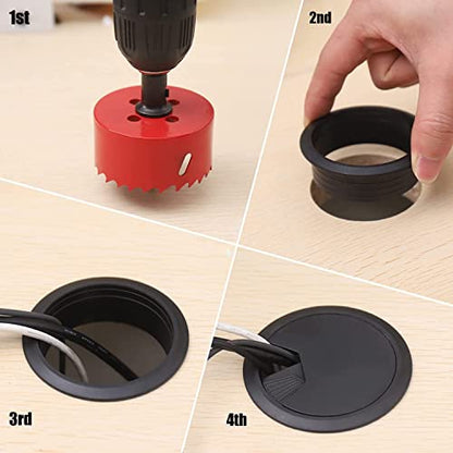 TuTuYa 8PCS Desk Grommet, Desk Grommet 2-3/8 Inch (60mm) Black Desk Cable Grommet Desk Cable Hole Covers with Hole Saw, Ideal Solution for Office and Home Table Cable - color: 2-3/8 Inch_60mm Black 8PCS