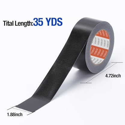 VERSAF Heavy Duty Black Duct Tape, 1.88 in x 35 yd, Strong Adhesive, Waterproof & Weather Resistant, Easy Tear, Multi-Purpose for Home Repair, Sealing, Bundling, Automotive & Outdoor Use - color: Black