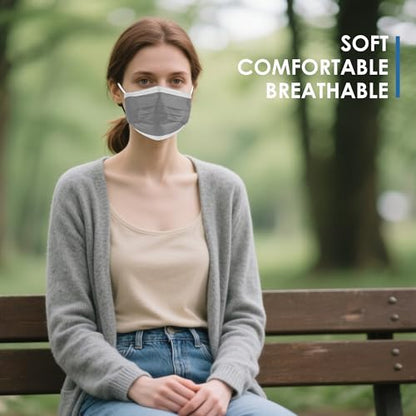 NNPCBT Grey Disposable Face Masks 125 Pack,3-Ply Breathable Mask For Adults,Great For Outdoors,Home, Office, School - color: Adult-125 Pack-grey