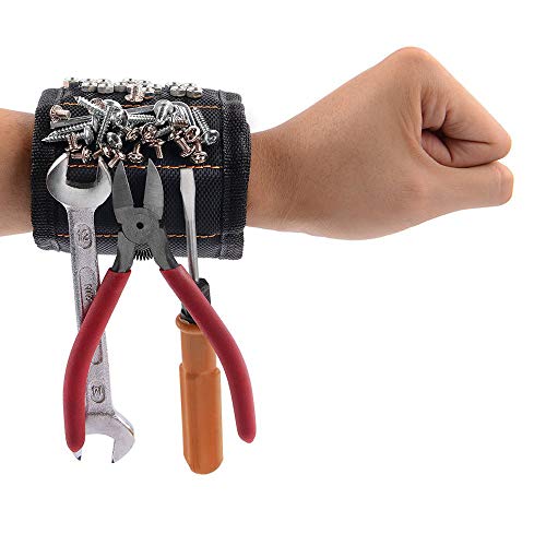 GOOACC GRC-61 1 Pack Wristband with 15 Strong Magnets Screws Nails Drill Bits Holding Best Unique Tool Gift for DIY Handyman Father Dad Husband Boyfriend Men Women,2 Years Warranty - color: Black 1 Pack