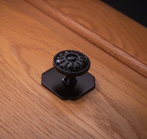 trust4care 9-Pack EU Style Matte Black Cabinet Knobs, 1.25 Inch Round Zinc Kitchen Drawer Pull Knobs with Victorian Floral Pattern, Farmhouse Dresser Furniture Handle Hardware - size: 9