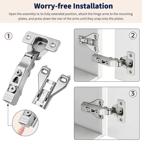 Cabinet Hinges - 10 Pack Soft Close Kitchen Cabinet Hinges for 1/2 Inch Overlay Cabinet, Face Frame Concealed 105 Degree Hinges with Cabinet Bumpers, Repair Plate and Mounting Screws