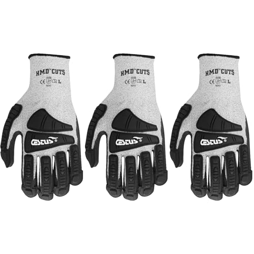 Cestus 3008, ANSI A4 Cut-Resistant Impact Gloves (1,3,12,48 Pairs) Nitrile Coated, Heavy Duty Work Gloves for Construction - size: Large, style: 3 Pairs