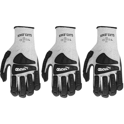 Cestus 3008, ANSI A4 Cut-Resistant Impact Gloves (1,3,12,48 Pairs) Nitrile Coated, Heavy Duty Work Gloves for Construction - size: Large, style: 3 Pairs