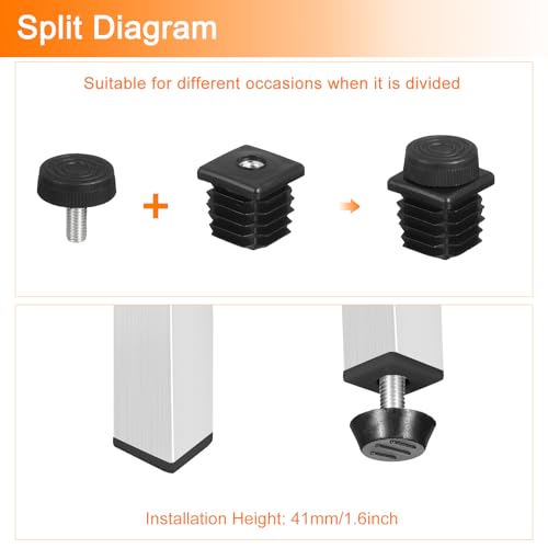 uxcell 4 Set Leveling Feet, 30x30mm Plastic Adjustable Furniture Leg Leveling Rectangle Tube Insert Screw-in Glide Levelers Fit Hole 30mm for Table Chair Furniture, Black - size: 30x30mm