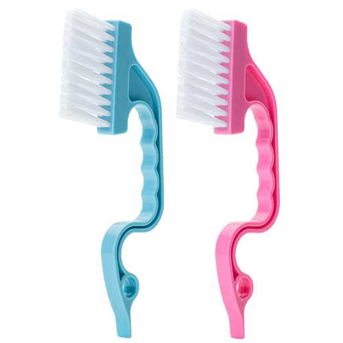 Slick- Window Track Cleaning Brush, 2 Pack, Blue/Pink Ergonomic Handle, Built-in Scraper, Multipurpose, Window Track Cleaning Tools - color: Blue/Pink, size: 2 Pack