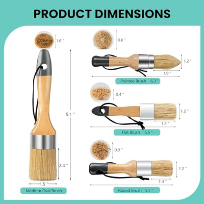 Mister Rui Chalk Paint Brush, 4 pcs Wax Paint Brush Set, Wax Brushes for Waxing and Stenciling, Natural Bristles Round Paint Brushes, Ideal for DIY Home Decor, Art Crafts - size: 4PCS, 1 Medium, 3 Small