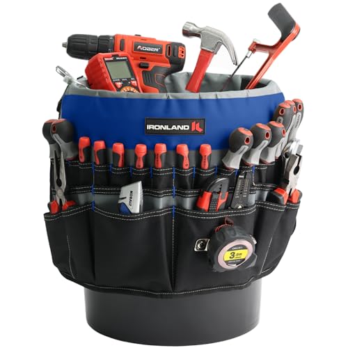 IRONLAND Bucket Tool Organizer Fit 3.5-5 Gallon Bucket, 51 Pockets, Bucket Tool Caddy Organization for Garden, Construction, Carpenter, Electrician, Builder Blue & Black - color: Blue, size: Medium - 51 Pockets