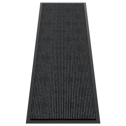 Indoor Outdoor Door Mat, 6’ x 2' Doormat for Entryway, Rubber Backing Non Slip Front Door Mat Outside Entrance, Super Absorbent Commercial Floor Mat for Home Office - color: Dark Grey Striped, size: 2' X 6' (Rectangular)