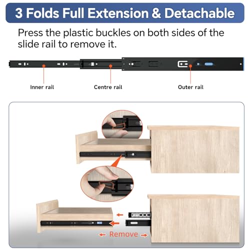 ToBeGreat Push to Open Soft Close Drawer Slides 20 Inch Side Mount Dresser Runner Black,2/3 Full Extension Ball Bearing 100 LB Kitchen Nightstand Glides Rails 1 Pair - color: Black(Push to Open & Soft Close)-1 pair, size: 20 Inch