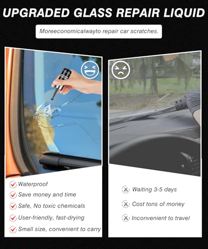 Windshield Repair Kit for Chips and Cracks – Windshield Chip Repair Kit & Windshield Crack Repair Kit – 2 Bottles Glass Repair Liquid for Cracks – DIY Long-Lasting with Invisible Repairs