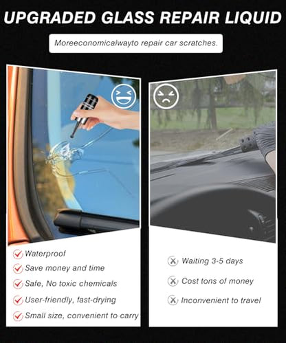 Windshield Repair Kit for Chips and Cracks – Windshield Chip Repair Kit & Windshield Crack Repair Kit – 2 Bottles Glass Repair Liquid for Cracks – DIY Long-Lasting with Invisible Repairs