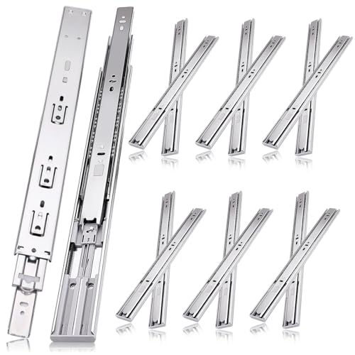 10 inch Drawer Slides 6 Pairs (12pcs) Soft Self Close 3 fold Full Extension Ball Bearing Cabinet Drawer Glides Side Mount for Dresser, Cabinet, Kitchen 100 LB Capacity 10" Silver - size: ‎10inch-250mm