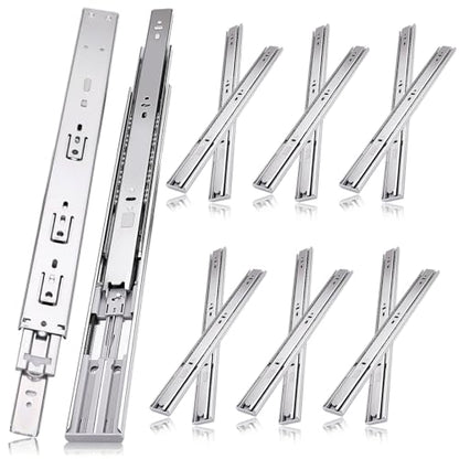 14 inch Drawer Slides 6 Pairs (12pcs) Soft Self Close 3 fold Full Extension Ball Bearing Cabinet Drawer Glides Side Mount for Dresser, Cabinet, Kitchen 100 LB Capacity 14" Silver - size: 14inch-350mm