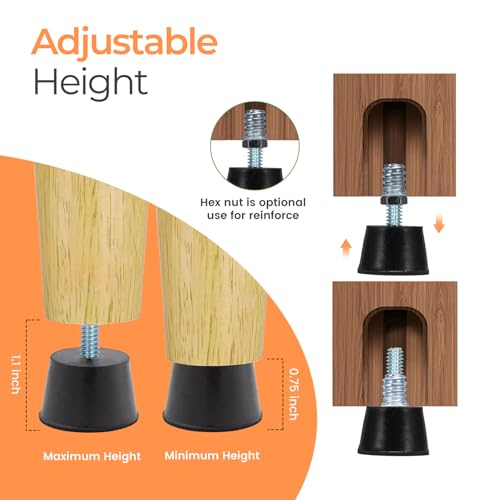 Adjustable 1/4" Rubber Threaded Furniture Levelers - 16 Pack | Screw-in Table Chair Feet Glides for Chairs, Tables, Cabinets, Patio Furniture - size: 1/4-20 Thread, 16 Pack