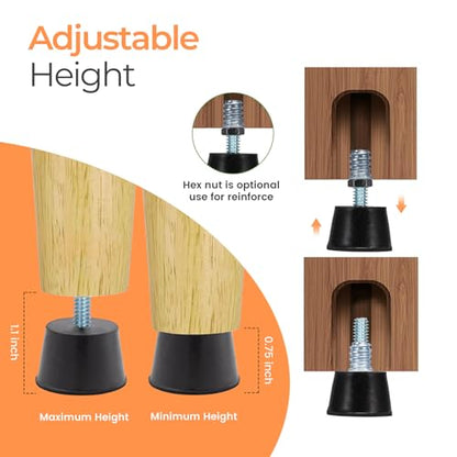 Adjustable 1/4" Rubber Threaded Furniture Levelers - 16 Pack | Screw-in Table Chair Feet Glides for Chairs, Tables, Cabinets, Patio Furniture - size: 1/4-20 Thread, 16 Pack
