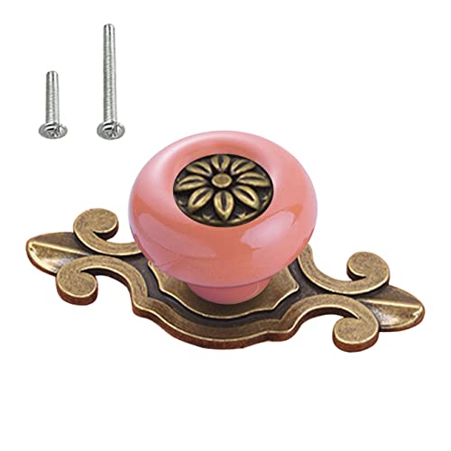 HUAMULAN 10 Pack Retro Ceramic Knobs,Vintage Dresser Kitchen Petal Cabinet Pulls Rustic Zinc Alloy Base Back Plate Kid Cupboard Wardrobe Drawer Door Handles,Black + White - color: HRJ1901-Pink-10PACK