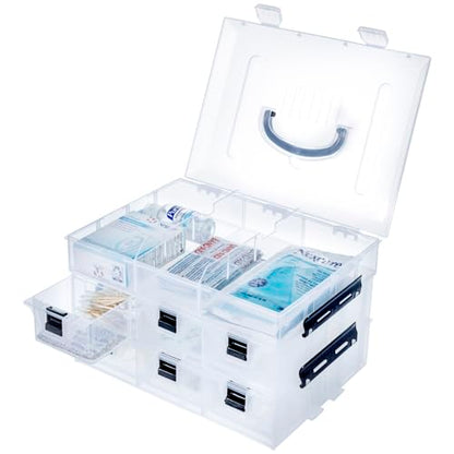 MyGift 11 Inch Clear Plastic Storage Box Container, Arts and Crafts Sewing Supplies Organizer Case with Black Accents, 24 Customizable Compartments, and 6 Drawers with Removable Dividers - color: Black