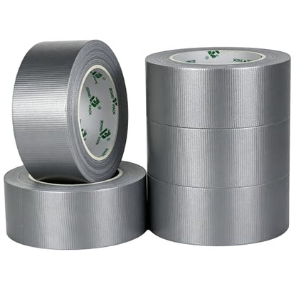 BOMEI PACK 5 Rolls Silver Duct Tape Heavy Duty Waterproof, Strong Adhesive Gray Duct Tape Bulk for Indoor Outdoor Repairs, Tear by Hand - 35 Yards x 2 Inches - color: silver