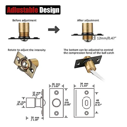 JQK Closet Ball Catch Door Hardware, Stainless Steel Catch Adjustable with Strike Plate, Antique Bronze 2 Pack, HBC100-QG-P2 - color: Antique Bronze, size: 2 Pack