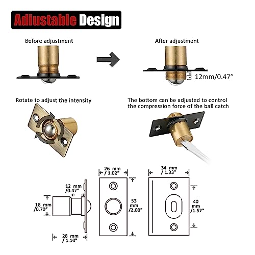 JQK Closet Ball Catch Door Hardware, Stainless Steel Catch Adjustable with Strike Plate, Antique Bronze 2 Pack, HBC100-QG-P2 - color: Antique Bronze, size: 2 Pack