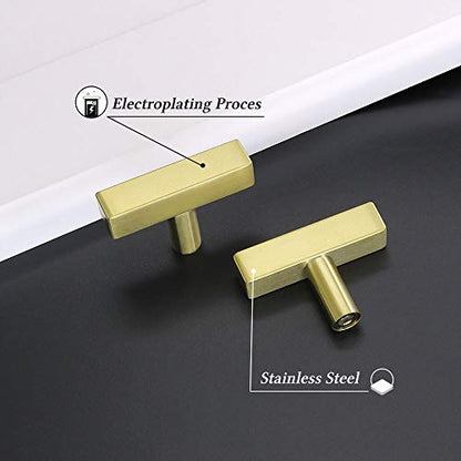 25 Pack Gold Cabinet Knobs Brushed Gold Drawer Knobs T Brass Cabinet Pulls for Kitchen Cupboard & Drawer Hardware - color: Gold, size: Single Hole Center