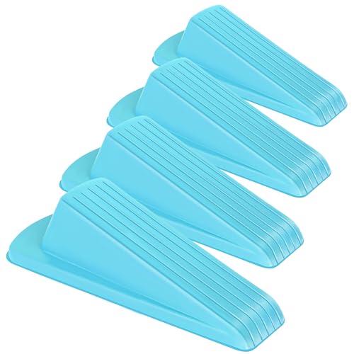 4 Pack Premium Rubber Door Stoppers Wedge, Door Stops for Carpet Heavy Duty Door, for Bottom of Door on Tile, Concrete, Carpet, Wooden Floor (Blue) - color: Blue