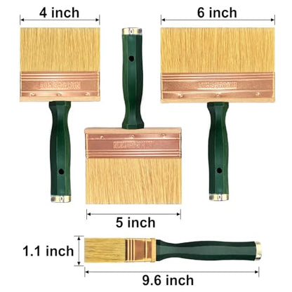 Deck Stain Brush Set, 3 Pack Large Paint Brushes (4", 5", 6") with Threaded Extension Hole, Deck Stain Applicator, Masonry Brush, Stain Brushes for Wood Deck, Fence, Walls and Furniture - color: Green, 4", 5", 6"