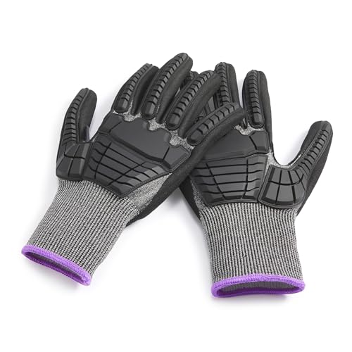 Amazon Basics Impact Protection Work Gloves, Cut Level A2, ANSI Level 4 Abrasion, Touchscreen Compatible, Sandy Nitrile Palm, 3X-Large, Black with Pink Edge - size: 3X-Large