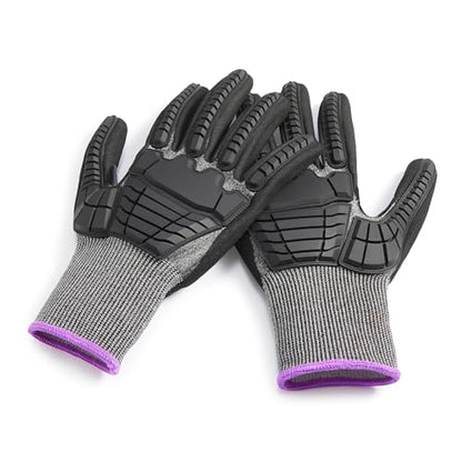 Amazon Basics Impact Protection Work Gloves, Cut Level A2, ANSI Level 4 Abrasion, Touchscreen Compatible, Sandy Nitrile Palm, 3X-Large, Black with Pink Edge - size: 3X-Large