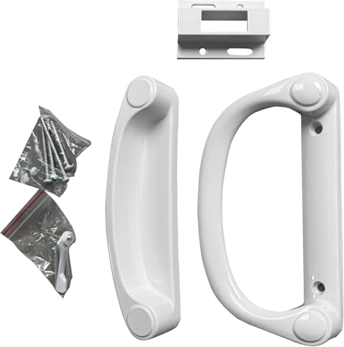 White Sliding Patio Door Handle Kit – Replacement Handle Set for Glass Door Repair with Keeper, Latch & Screws (DH-508-W)