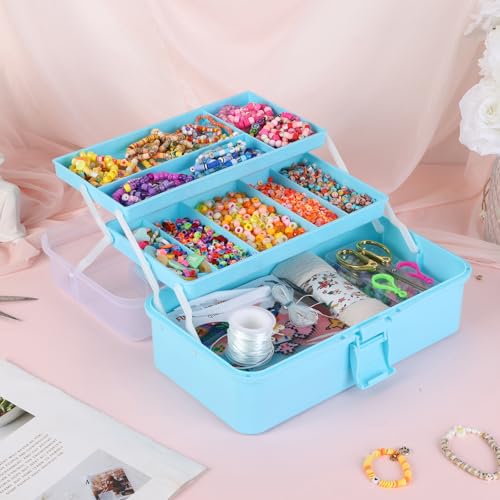 Craft Organizers Plastic Tool Box with Handle 3-Layer for Sewing Supplies, Medicine, Art Supplies, Nails and Hair Accessories 12.5inch (Blue) - color: Blue