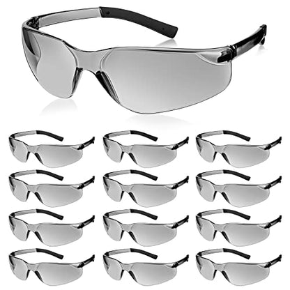 Queekay 12 Pack Safety Glasses Bulk Impact UV Scratch Glasses Protective Eyewear for Men Women Adolescents Eye Protection for Work Lab Construction Science (Gray) - color: Gray