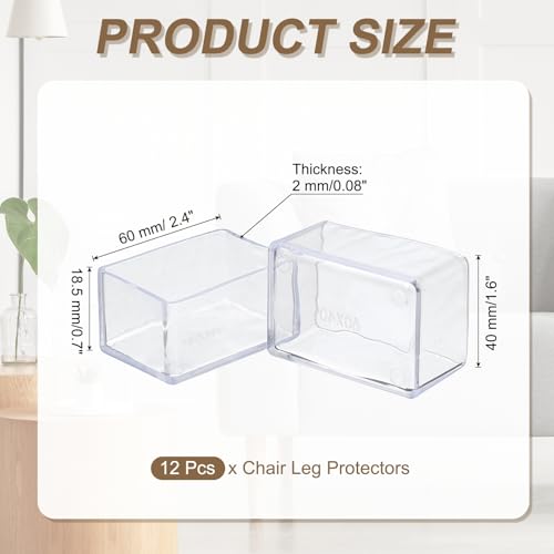 uxcell 12 Pcs Transparent Chair Leg Floor Protectors, 1.6 x 2.4 Inch Rectangle PVC Chair Leg Caps for Hardwood Floors, Non-Slip Reduce Noise Table Furniture Cover - size: 1.6 X 2.4 Inch