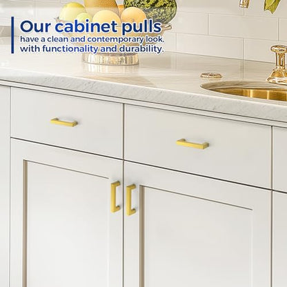 JOY DECOR 2 Pack Cabinet Handles, Gold Cabinet Pulls, 3 Inch Kitchen Handles Square Drawer Pulls Stainless Steel Drawer Hardware Handles, 76mm Hole Centers - size: 3 Inch Hole Center