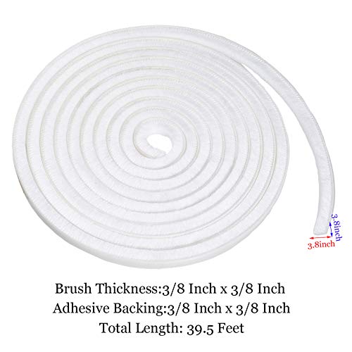 Jetec 4 Pcs Self Adhesive Brush Weather Stripping 19.75 ft Per Strip 3/8 x 3/8 Inch White Fuzzy Pile Felt Door Weather Seal for Sliding Windows Frames Seal Winter Strip for Soundproofing Dustproof DIY - color: White