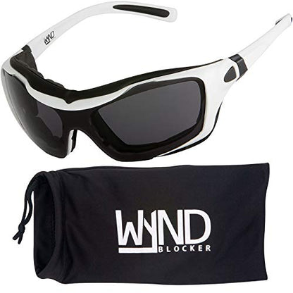 Large Motorcycle Riding Glasses Extreme Sports Wrap Sunglasses - color: White | Smoke