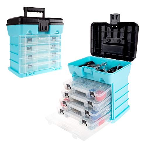 Portable Tool Box - Small Parts Organizer with Drawers and Customizable Compartments for Hardware, Tackle, Beads, or Crafts by Stalwart (Light Blue) - color: Blue