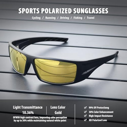 Polarized Sports Sunglasses for Men Women Unbreakable Frame Cycling Fishing Wrap Around Sunglasses UV400 Protection - color: 1-matte Black Frame/Gold Mirror Lens