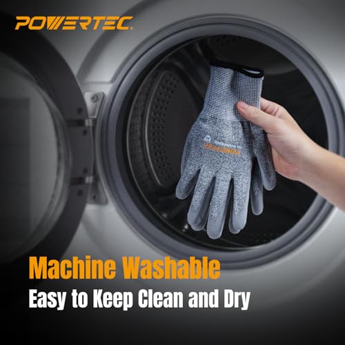 POWERTEC Cut-Resistant Work Gloves ANSI A5 – Touchscreen-Compatible, Oil-Resistant Grip, Breathable & Washable Safety Gloves for Construction, Tile Installation & Metalwork, 1 Pair, Size L (72376) - size: Large, style: Cut Resistant Gloves