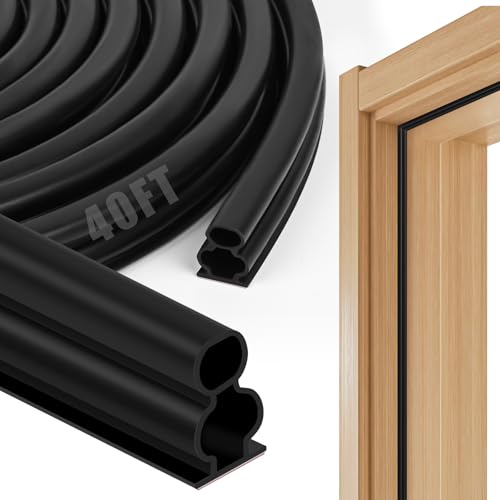40 Feet Rubber Weather Stripping Door Seal, Extra Thick D-Shape Self Adhesive Door Seal Large Gap Door Weather Strip for Window Door Frame Insulation Soundproofing Blocks Cold Drafts Noise - Black - color: Black-40FT, size: Extra Thick D Shape