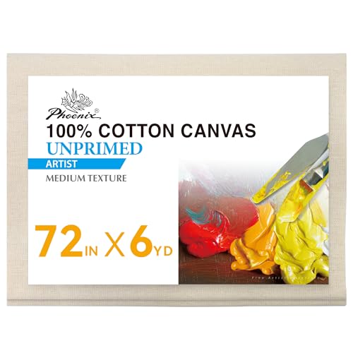 PHOENIX Canvas Fabric by the Yard - 72 Inch x 6 Yard (6ft x 18 ft) - Cotton Duck Natural Material for Crafts Backing, Drop Cloth for Painting - size: 72" x 6 yard
