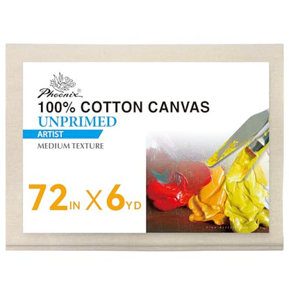 PHOENIX Canvas Fabric by the Yard - 72 Inch x 6 Yard (6ft x 18 ft) - Cotton Duck Natural Material for Crafts Backing, Drop Cloth for Painting - size: 72" x 6 yard