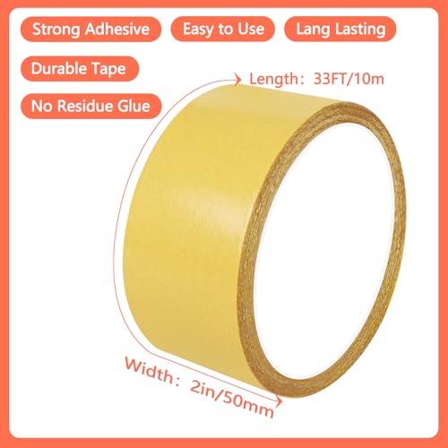 Heavy Duty Double Sided Tape 2 in x 33 FT Strong Adhesive Mounting Tape, Multipurpose Removable Tape for Carpets, Walls, Home, Office, Mounting, Fixing & Splicing
