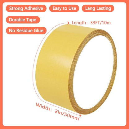 Heavy Duty Double Sided Tape 2 in x 33 FT Strong Adhesive Mounting Tape, Multipurpose Removable Tape for Carpets, Walls, Home, Office, Mounting, Fixing & Splicing
