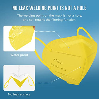 WWDOLL KN95 Face Mask 50 Pack, 5-Layers Breathable KN95 Masks, Yellow - color: Yellow