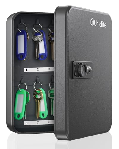Uniclife 20 Position Key Cabinet with Combination Lock Resettable Black Digital Security Storage Box Steel Key Organizer with Colorful Key Tag Labels Stickers and Hooks - color: Black, size: 20 Keys